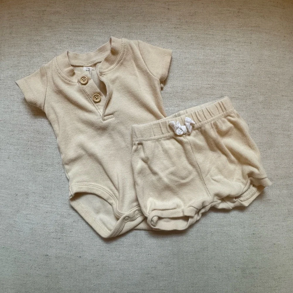 Newborn, Peyton & Scout Romper Set, Soft Yellow, 100% Cotton